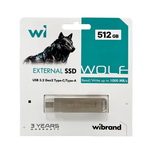 Портативный SSD Wibrand Wolf 512 ГБ USB 3.2 Gen.2 Type-C/Type-A Чтение/запись 1000 МБ/с Серебристый