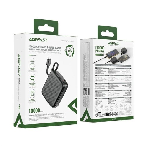 Внешний аккумулятор ACEFAST M15-10000 PD20W power bank с кабелем Черный