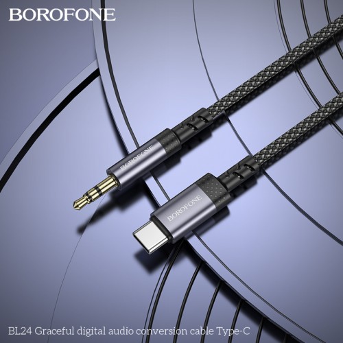 Аудіокабель BOROFONE BL24 Type-C to 3.5mm male, nylon braid, 1m, Metal Grey