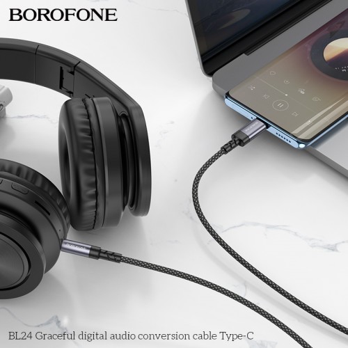 Аудіокабель BOROFONE BL24 Type-C to 3.5mm male, nylon braid, 1m, Metal Grey
