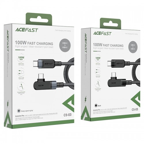 Кабель ACEFAST C5-03 USB-C to USB-C 100W right angled aluminum alloy 2m Black