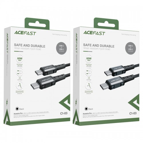 Кабель ACEFAST C1-03 Type-C to Type-C 3A, 1.2м, нейлон, алюминиевые разъемы, черный