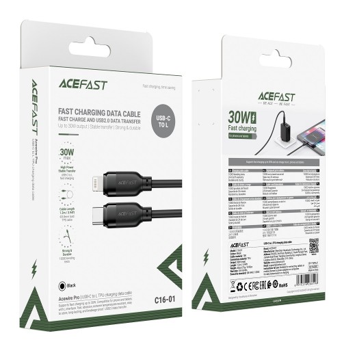 Кабель ACEFAST C16-01 TPU зарядный дата-кабель USB-C к L черный