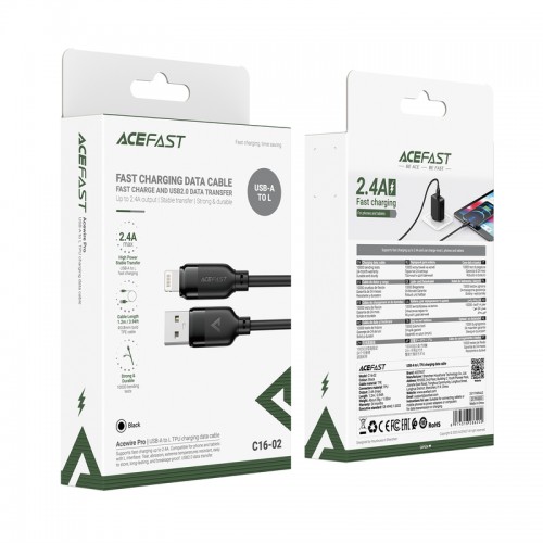 Кабель ACEFAST C16-02 TPU зарядный дата-кабель USB-A к L Черный
