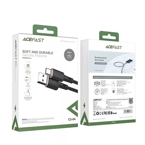 Кабель ACEFAST C2-04 USB на Type-C 3A, 1.2м, силикон, цинковые разъемы, черный