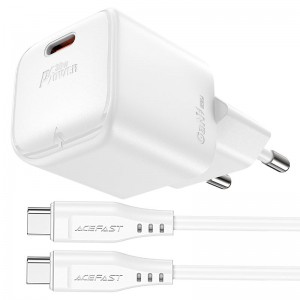 Мережевий зарядний пристрій з кабелем ACEFAST A77 mini PD30W GaN single USB-C charger set (C3-03) White