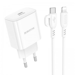 Мережевий зарядний пристрій з кабелем BOROFONE BA81A single port PD20W charger set (C to iP) (EU) White