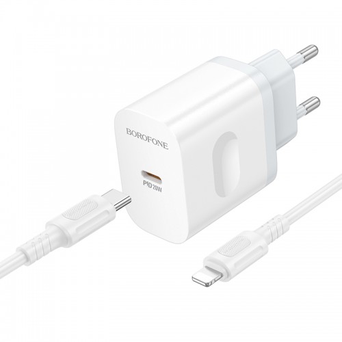 Мережевий зарядний пристрій з кабелем BOROFONE BA99A Breeze single port PD20W charger set(C to iP) White