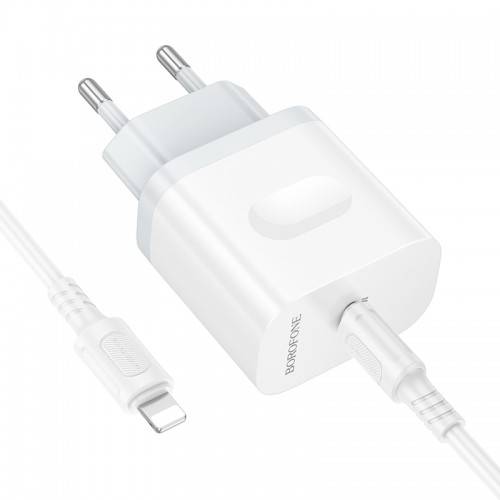 Мережевий зарядний пристрій з кабелем BOROFONE BA99A Breeze single port PD20W charger set(C to iP) White