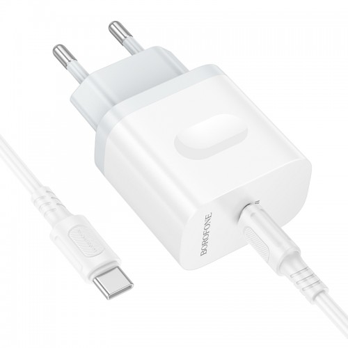 Мережевий зарядний пристрій з кабелем BOROFONE BA99A Breeze single port PD20W charger set(C to C) White