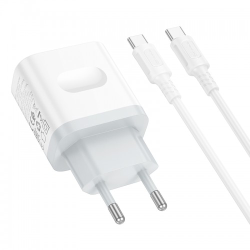 Мережевий зарядний пристрій з кабелем BOROFONE BA99A Breeze single port PD20W charger set(C to C) White