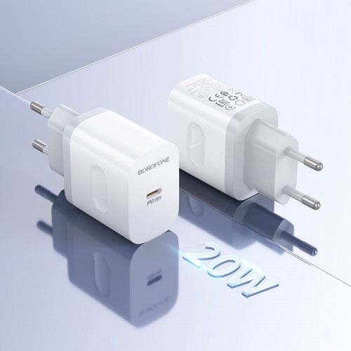 Мережевий зарядний пристрій з кабелем BOROFONE BA99A Breeze single port PD20W charger set(C to C) White
