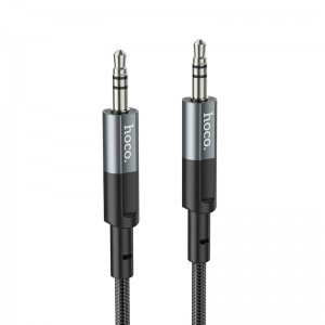 Аудиокабель HOCO UPA23 3.5mm male to 3.5mm male, нейлоновая оплетка, 1м Металлический серый