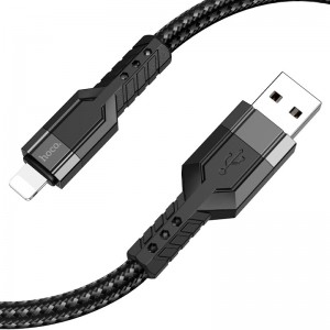 Кабель HOCO U110 USB to iP 2.4A, 1.2м, нейлон, алюминиевые разъемы, черный