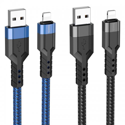 Кабель HOCO U110 USB to iP 2.4A, 1.2м, нейлон, алюминиевые разъемы, черный