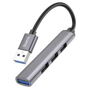 USB-хаб HOCO HB26 4 in 1 adapter(USB to USB3.0+USB2.0*3) Metal Gray