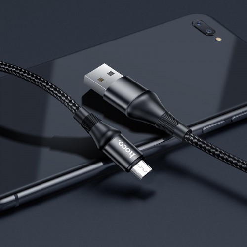 Кабель HOCO X50 USB to Micro 2.4A, 1m, nylon, aluminum connectors, Black