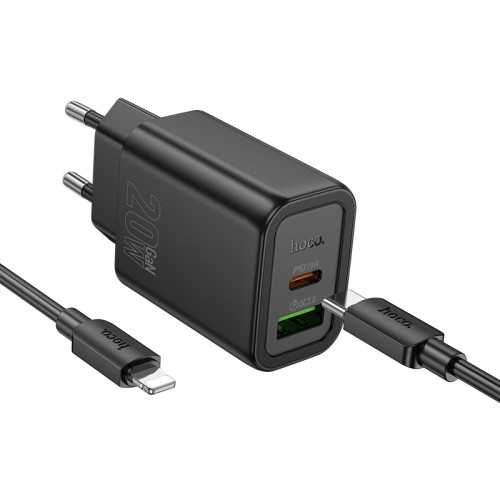 Мережевий зарядний пристрій HOCO N61 Gentle PD20W+QC3.0 charger set(C to iP) Black