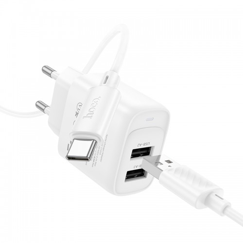 Мережевий зарядний пристрій з кабелем HOCO C141A Smart dual-port charger set(Type-C) White