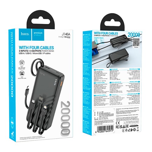 Внешний аккумулятор HOCO J146A Night tide power bank с 4 кабелями (20000mAh)