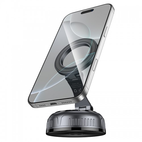Автотримач для телефона HOCO H92 High vacuum suction cup magnetic holder(universal) Black Metal Gray