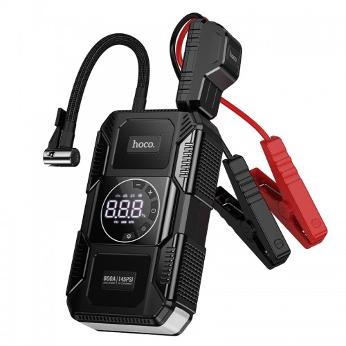 Автомобільний пуско-зарядний пристрій з насосом HOCO QS6 Clever Intelligent air pump+emergency start-up power bank(8000mAh) Black