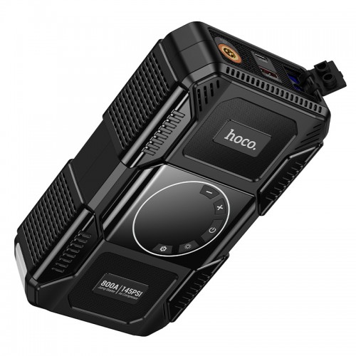 Автомобільний пуско-зарядний пристрій з насосом HOCO QS6 Clever Intelligent air pump+emergency start-up power bank(8000mAh) Black