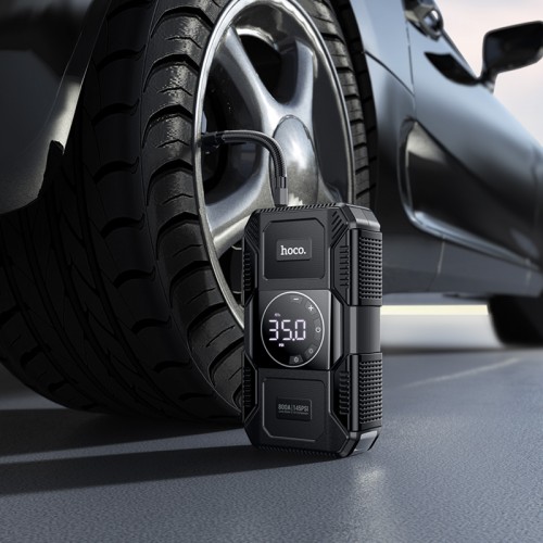 Автомобільний пуско-зарядний пристрій з насосом HOCO QS6 Clever Intelligent air pump+emergency start-up power bank(8000mAh) Black