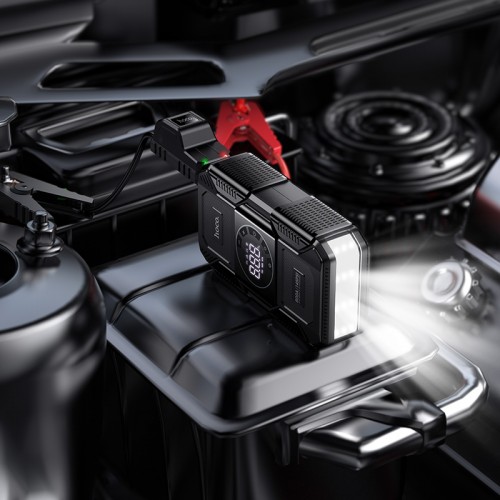Автомобільний пуско-зарядний пристрій з насосом HOCO QS6 Clever Intelligent air pump+emergency start-up power bank(8000mAh) Black