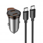 Автомобільний зарядний пристрій HOCO NZ16B Rigorous PD45W(2C) car charger set(C to C) metal grey