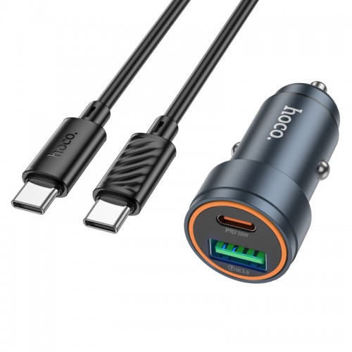 Автомобильное зарядное устройство HOCO Z57A Glorious PD30W+QC3.0 car charger set(C to C) Metal Gray