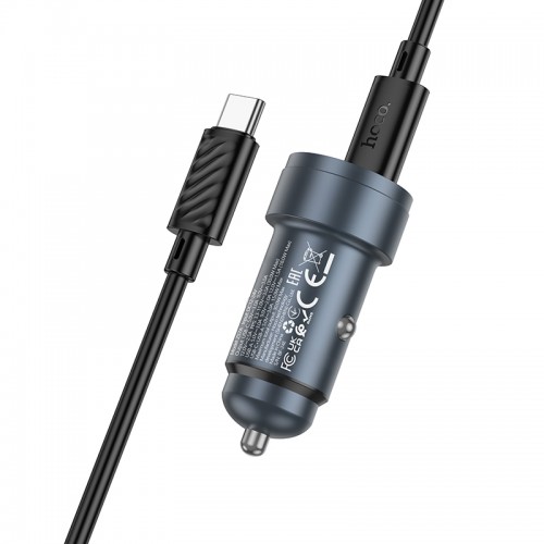 Автомобильное зарядное устройство HOCO Z57A Glorious PD30W+QC3.0 car charger set(C to C) Metal Gray