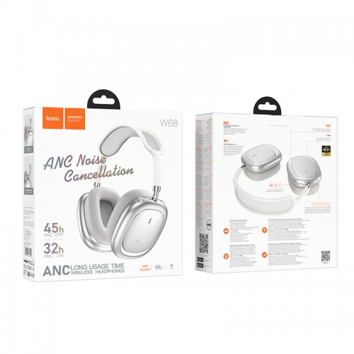 Бездротові накладні навушники HOCO W68 Calma ANC noise-canceling BT headphones(App) Silver