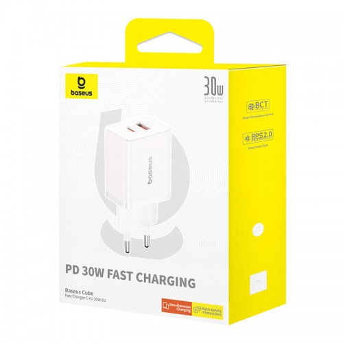 Мережевий зарядний пристрій Baseus Cube Fast Charger C+U 30W EU Moon White