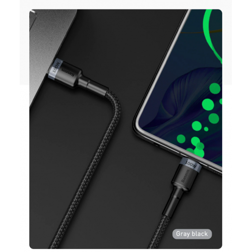 Кабель Baseus Cafule PD2.0 60W flash charging USB cableType-C-Type-C (20V 3A)2M Gray+Black