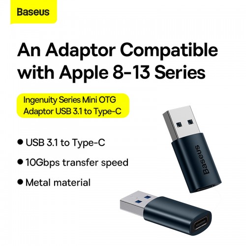 Адаптер Baseus Ingenuity Series Mini OTG Adaptor USB 3.1 to Type-C Blue