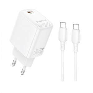 Мережевий зарядний пристрій з кабелем BOROFONE BN28 Fuente single port PD30W charger set (C to C) (EU) White