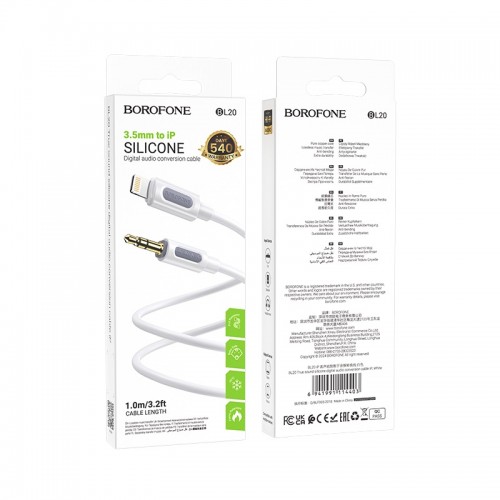 Аудиокабель BOROFONE BL20 True sound силиконовый цифровой аудиокабель iP Белый