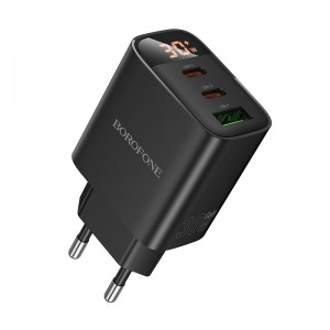 Мережевий зарядний пристрій BOROFONE BA98A Ilustre PD30W (2C1A) зарядник з цифровим дисплеєм (EU) Чорний