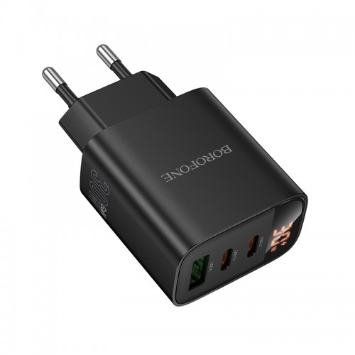 Мережевий зарядний пристрій BOROFONE BA98A Ilustre PD30W (2C1A) зарядник з цифровим дисплеєм (EU) Чорний