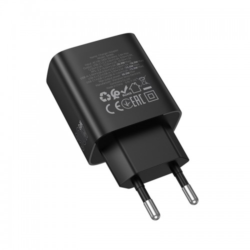 Мережевий зарядний пристрій BOROFONE BA98A Ilustre PD30W (2C1A) зарядник з цифровим дисплеєм (EU) Чорний