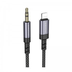 Аудіокабель BOROFONE BL24 iP to 3.5mm male, nylon braid, 1m, Metal Grey