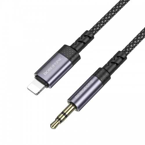 Аудіокабель BOROFONE BL24 iP to 3.5mm male, nylon braid, 1m, Metal Grey