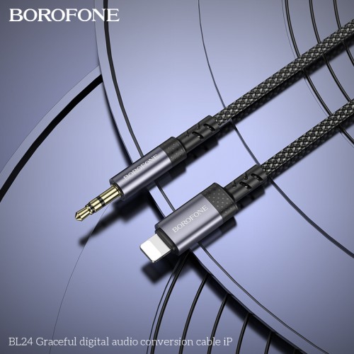 Аудіокабель BOROFONE BL24 iP to 3.5mm male, nylon braid, 1m, Metal Grey