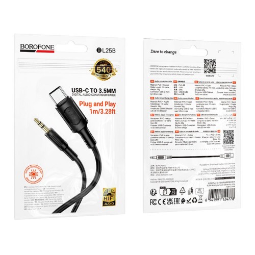 Аудиокабель BOROFONE BL25B Nice цифровой аудиокабель Type-C Черный