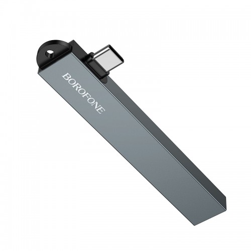 USB-хаб BOROFONE FH1A 4-в-1 конвертер (Type-C на USB2.0*3+USB3.0) Металлический Серый