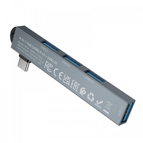 USB-хаб BOROFONE FH1A 4-в-1 конвертер (Type-C на USB2.0*3+USB3.0) Металлический Серый