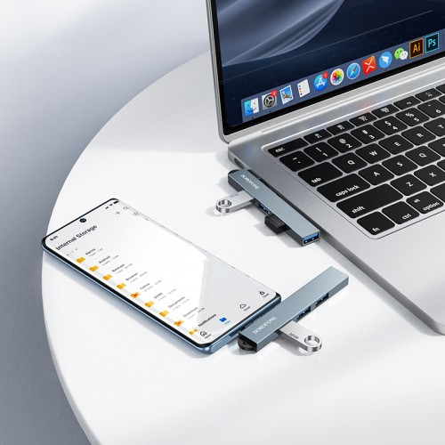 USB-хаб BOROFONE FH1A 4-в-1 конвертер (Type-C на USB2.0*3+USB3.0) Металлический Серый