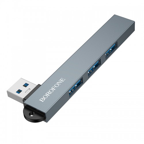 USB-хаб BOROFONE FH1 4-в-1 конвертер (USB на USB2.0*3+USB3.0) Металлический серый