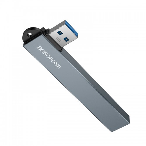 USB-хаб BOROFONE FH1 4-в-1 конвертер (USB на USB2.0*3+USB3.0) Металлический серый